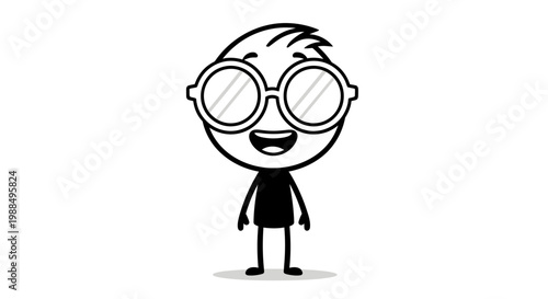 A cartoon character with glasses and a happy expression.