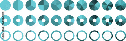 Pie chart set, Circle icons for infographic. Colorful diagram collection with 1,2,3,4,5,6,7,8,9,10 sections and steps. Circle pie chart diagram. Set of colorful pie charts with varying segments.