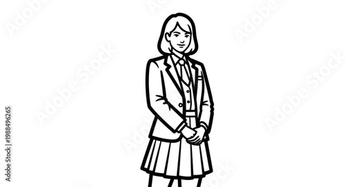 Schoolgirl in uniform standing and looking at the camera with a smile.