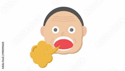 Zombie face icon with open mouth, worried eyes, and yellow brain drool, simple cartoon flat style illustration