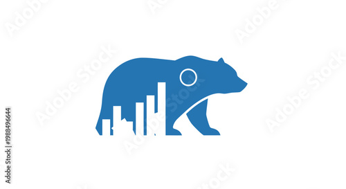 Blue bear logo featuring city skyline and financial chart