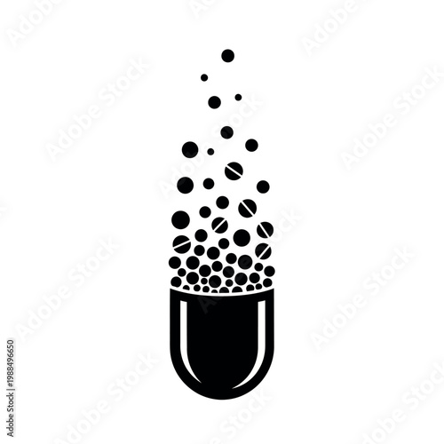 Dissolving Pill Icon with Bubbles.