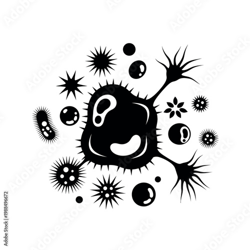 Illustration of Various Microorganisms and Bacteria.
