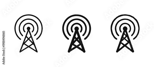 Signal Tower Icon Set for Wireless Communication and Network Connectivity