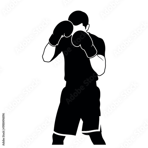 Silhouette of a boxer in fighting stance.