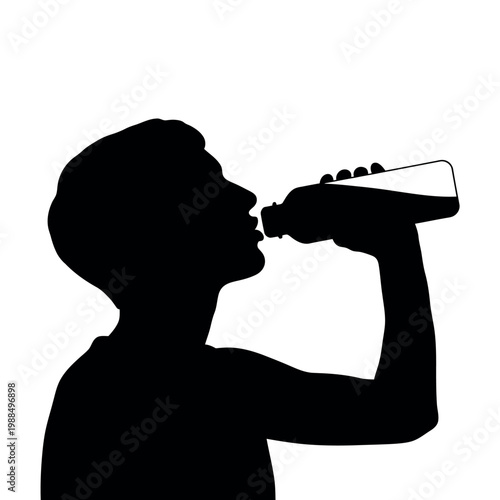 Silhouette of a boy drinking soda.