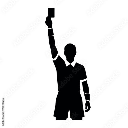 Silhouette of a soccer referee showing a red card.