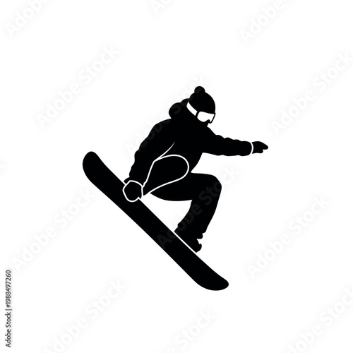 Silhouette of a Snowboarder Performing a Jump MidAir.