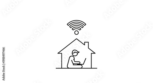 Man working remotely from home with laptop and WiFi.