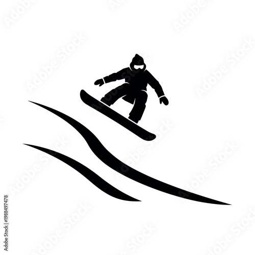 Snowboarder Jumping MidAir Silhouette Icon.