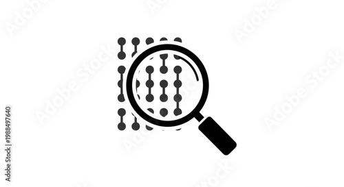 Magnifying glass analyzing data points.