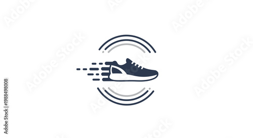 A logo of a running shoe in motion.