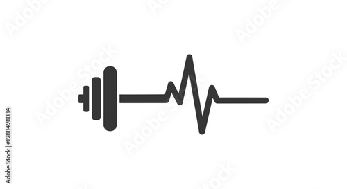 Heartbeat rhythm with dumbbell symbol.