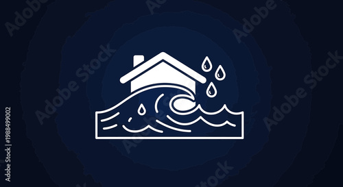 Flood, house, wave, rain, disaster, icon, vector, weather, natural disaster, emergency