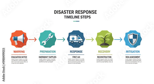 Disaster Response Timeline Steps Infographic, Emergency Management Process, Crisis Mitigation Strategy, Business Continuity Planning