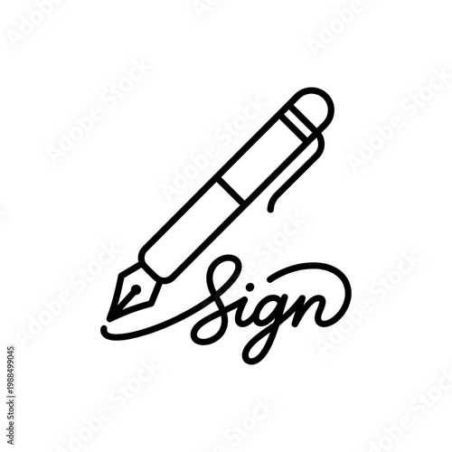 Signature icon. Thin line fountain pen writing a sign word vector illustration.