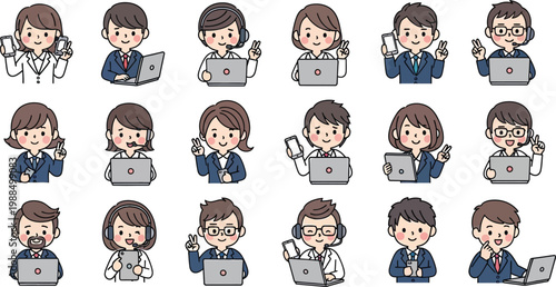 Business people and customer service character avatar icons vector