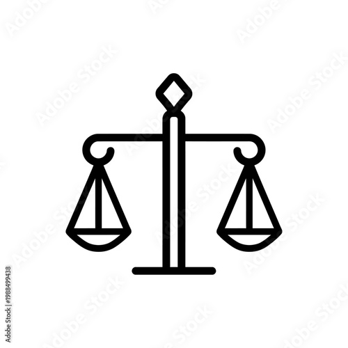 Justice scales icon. Minimal outline balance symbol for legal and law services.