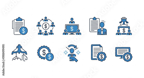 Collection of Business and Finance Icons with Dollar Signs.