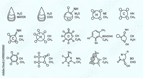 Collection of hand-drawn chemical molecular structures and formulas.