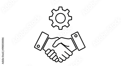 Handshake with Gear Icon Symbolizing Business Partnership and Collaboration.