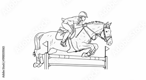 Equestrian jumping a hurdle with rider focused