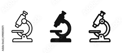 Microscope Icon Set for Laboratory Research and Medical Diagnostics