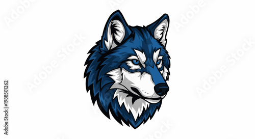 A stylized depiction of a fierce blue wolf's head with piercing eyes