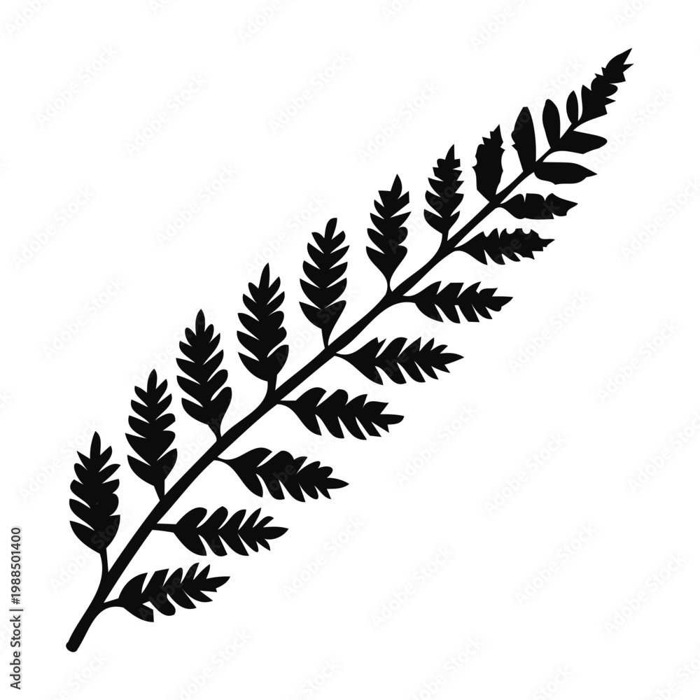 Fototapeta premium Black Fern Leaf Silhouette Isolated on White Background Botanical Graphic
