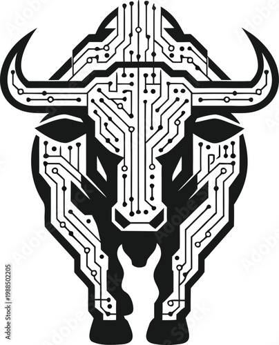 vector illustration of a lion head with circuit technology pattern on an abstract digital background