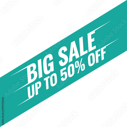 Big sale graphic with diagonal text for fifty percent off