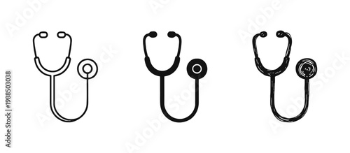 Medical Stethoscope Icon Set for Healthcare and Diagnostic Equipment