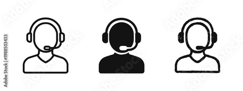 Customer service support and call center operator icon set