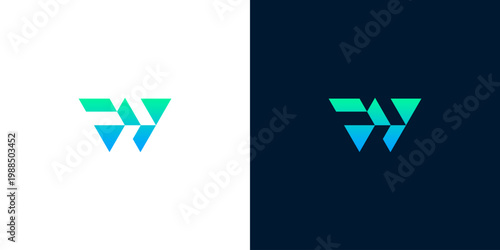 Modern, geometric 'W' logo design in vibrant gradient colors on white and dark backgrounds, perfect for technology and branding