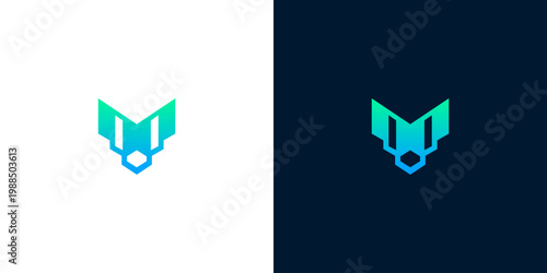 Geometric Fox Logo Design with Gradient Blue and Green Colors