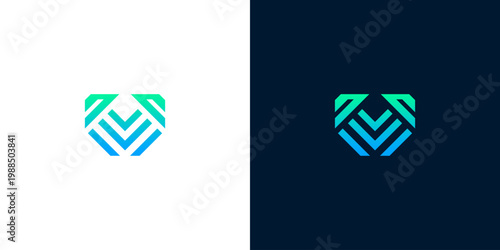 Modern Shield Logo Design with Abstract Geometric Lines on White and Dark Blue Backgrounds