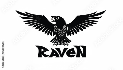 Raven eagle wings logo with black silhouette and claws, featuring detailed feathers and stylized RAIDEN text