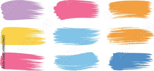 Colorful brush stroke set, paint texture swatches for artistic design vector illustration collection