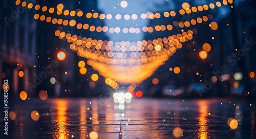 Rainy night cityscape with bokeh lights a vibrant and atmospheric urban scene