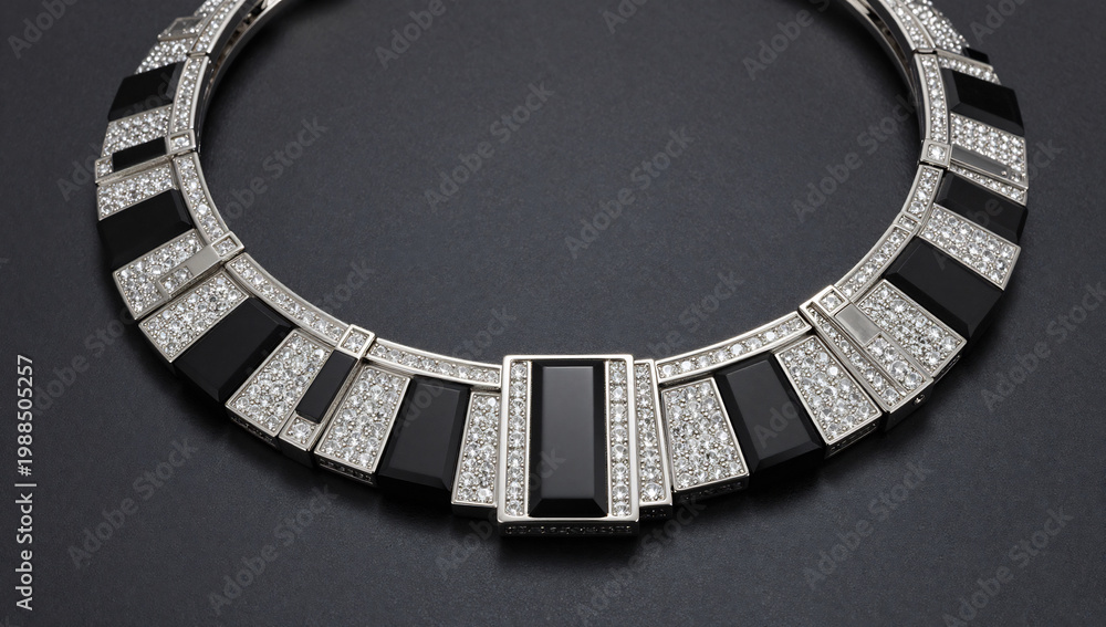 Fototapeta premium Art Deco Revival Jet and Diamond Geometric Necklace
