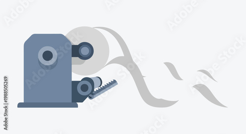 A flat vector illustration of a grey industrial machine dispensing paper rolls