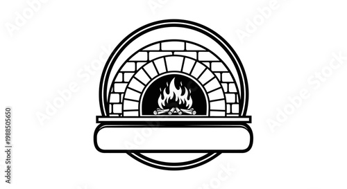 Brick oven with fire burning inside.