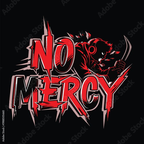 No mercy logo with red and black design on dark background design