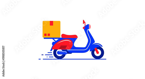 A blue and red scooter with package.