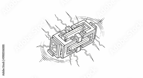 Diagram of a complex, interlocking magnetic core with radiating energy lines