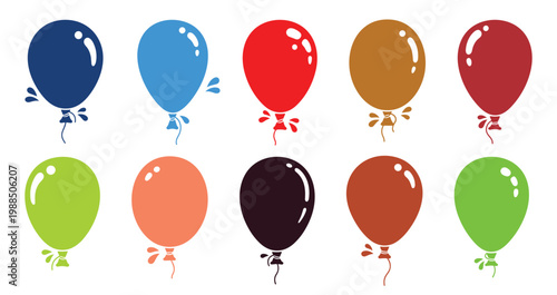 Collection of colorful balloons with ribbons on transparent background vector.