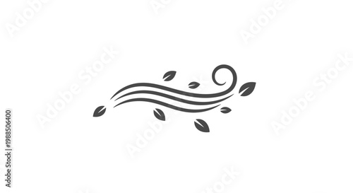 a black wind icon with leaves.