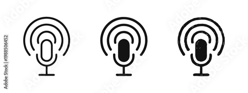 Podcast Microphone with Signal Waves Icon Set
