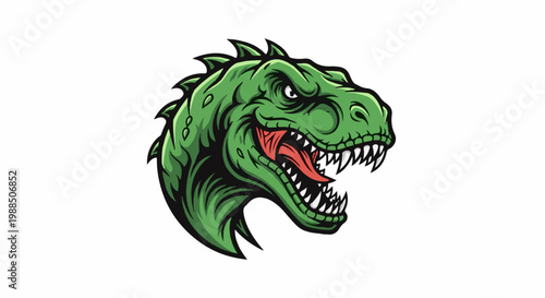 Fierce green dinosaur head with sharp teeth and red tongue