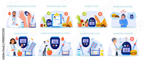World Diabetes Awareness Day. Doctors testing blood for glucose, using glucometer for hypoglycemia or hyperglycemia diagnosis. Type 2 diabetes and insulin production. Physician measuring sugar level